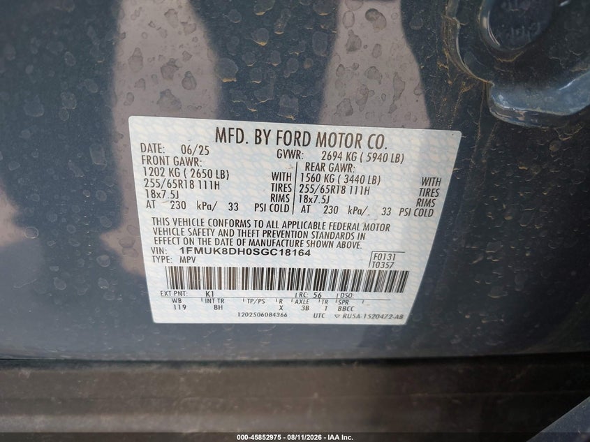 2025 FORD EXPLORER SPORT UTILITY VEHICLE 2.3L I-4 DI, DOHC, VVT, TURBO, 300HP