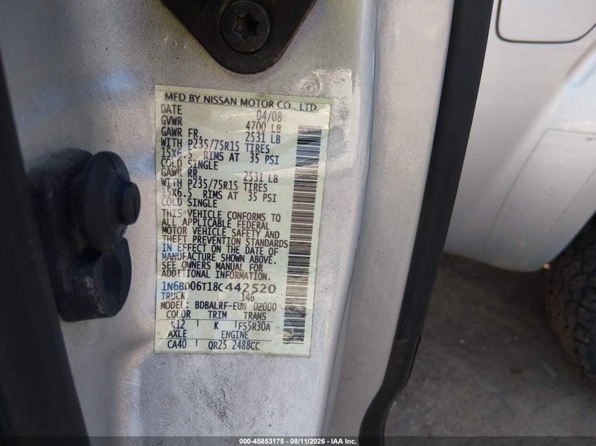 NISSAN FRONTIER 2008 VIN 1N6BD06T18C442520