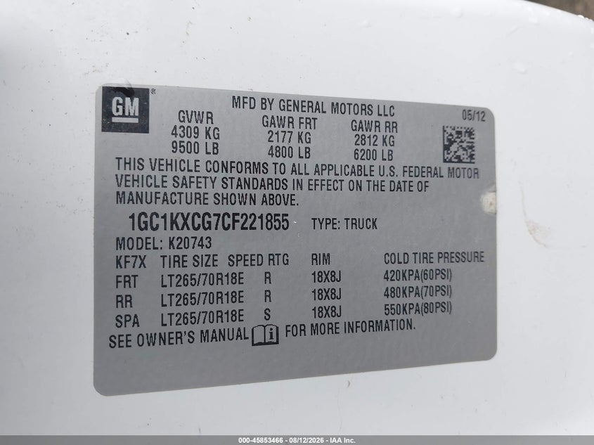 2012 CHEVROLET SILVERADO PICKUP 6.0L V-8 VVT, 360HP