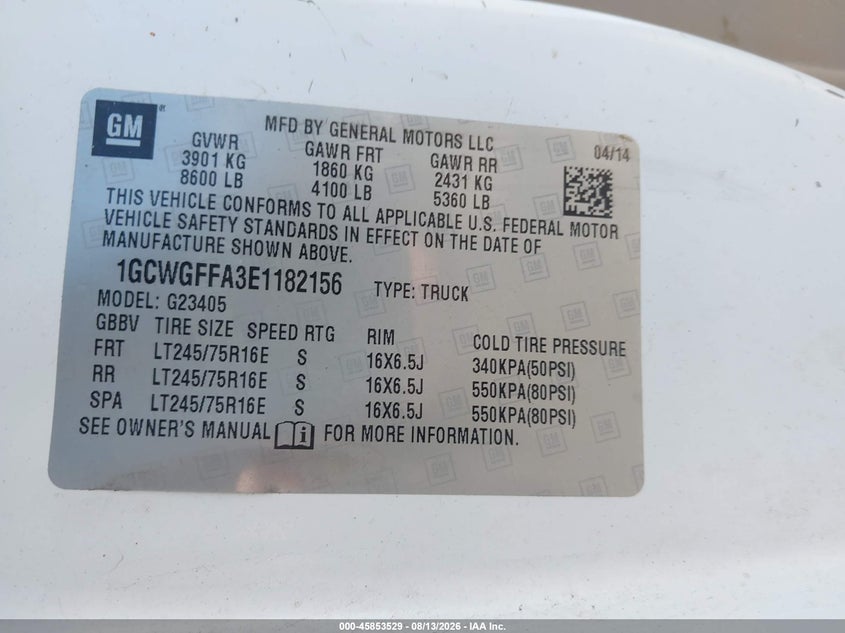 2014 CHEVROLET EXPRESS VAN 4.8L V-8 VVT, 285HP