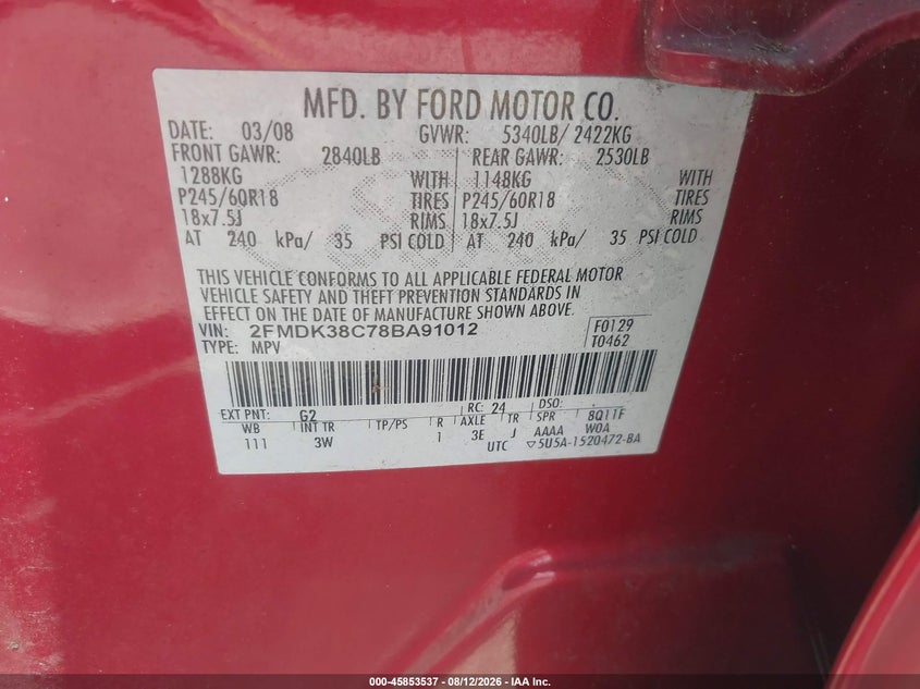 2008 FORD EDGE SPORT UTILITY VEHICLE 3.5L V-6 DOHC, VVT, 265HP