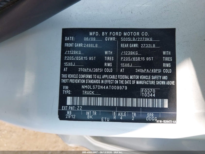 FORD TRANSIT CONNECT 2010 VIN NM0LS7DN4AT009979