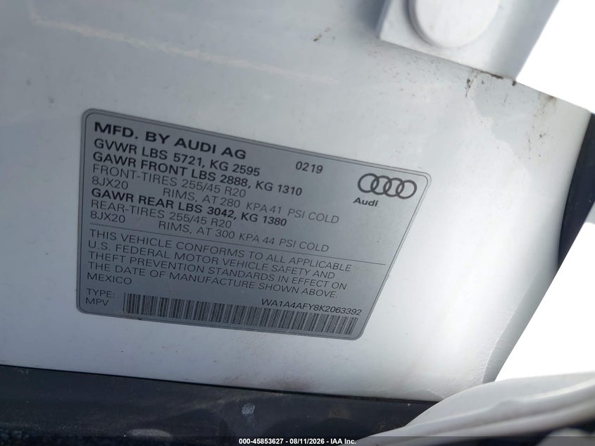 AUDI SQ5 2019 VIN WA1A4AFY8K2063392