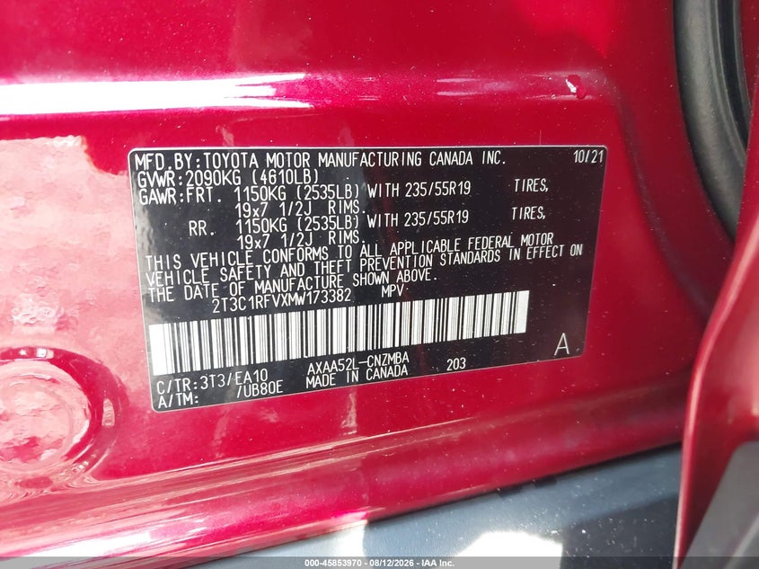 2021 TOYOTA RAV 4 SPORT UTILITY VEHICLE 2.5L I-4 DI, DOHC, VVT, 203HP