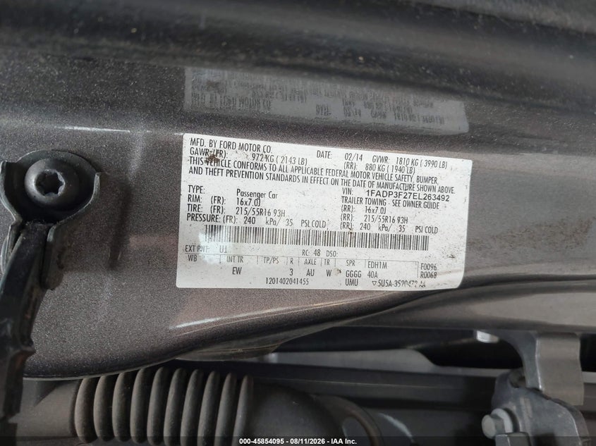 2014 FORD FOCUS SEDAN 2.0L I-4 DI, DOHC, VVT, 160HP