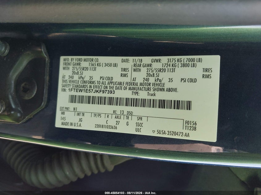 FORD F-150 2018 VIN 1FTEW1E57JKF97393