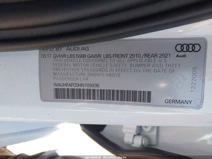 AUDI S6 2017 VIN WAUHFAFC0HN109935
