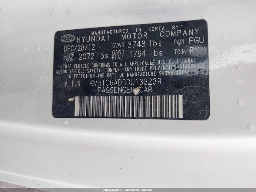2013 HYUNDAI VELOSTER HATCHBACK 1.6L I-4 DI, DOHC, VVT, 132HP