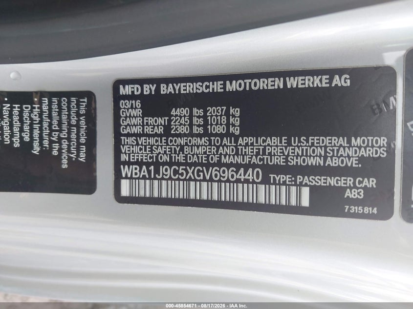 BMW M235I 2016 VIN WBA1J9C5XGV696440