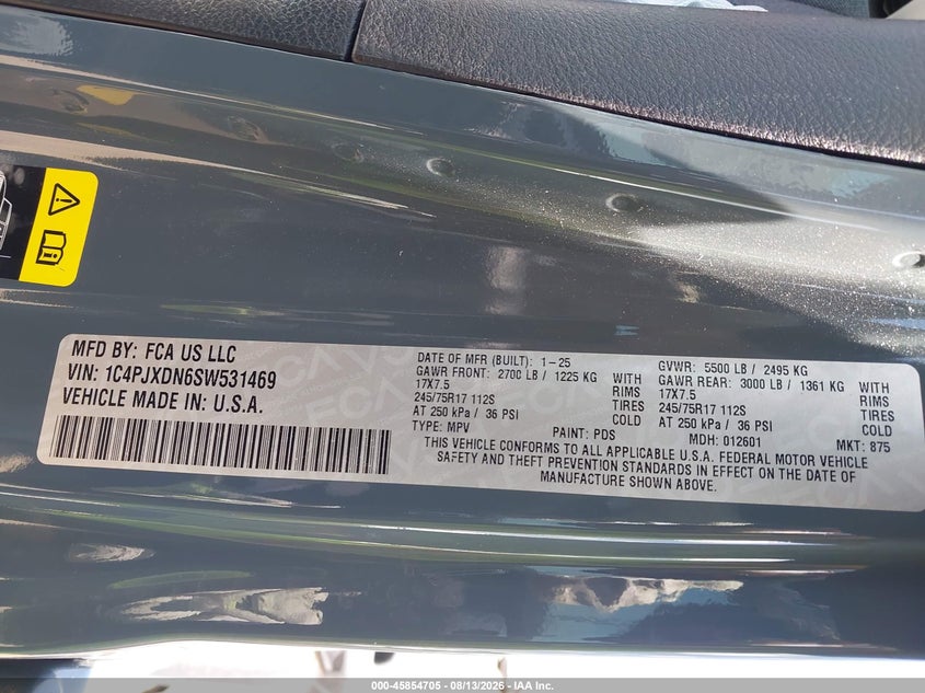 JEEP WRANGLER 2025 VIN 1C4PJXDN6SW531469
