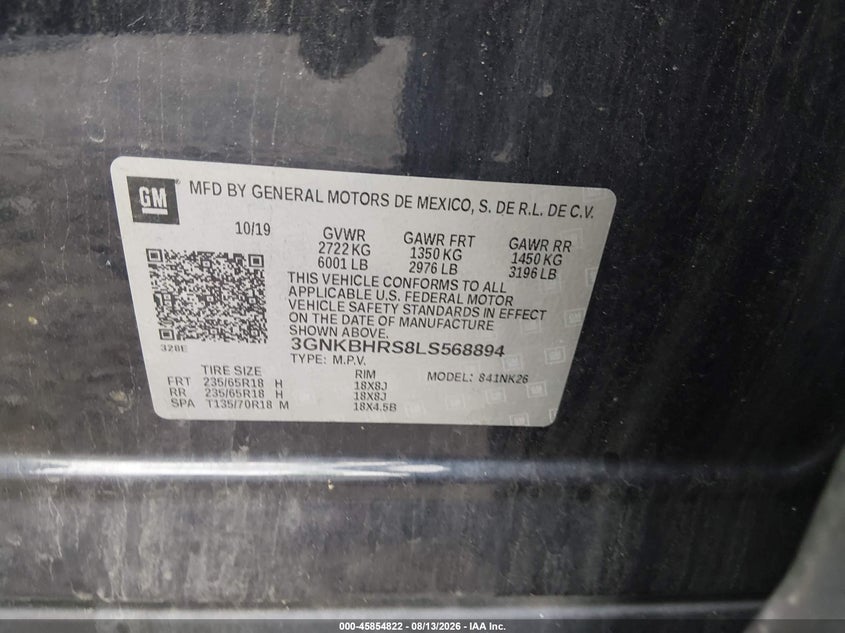 CHEVROLET BLAZER 2020 VIN 3GNKBHRS8LS568894