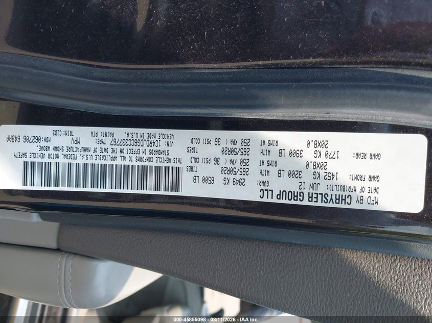 DODGE DURANGO 2012 VIN 1C4RDJDG6CC337767