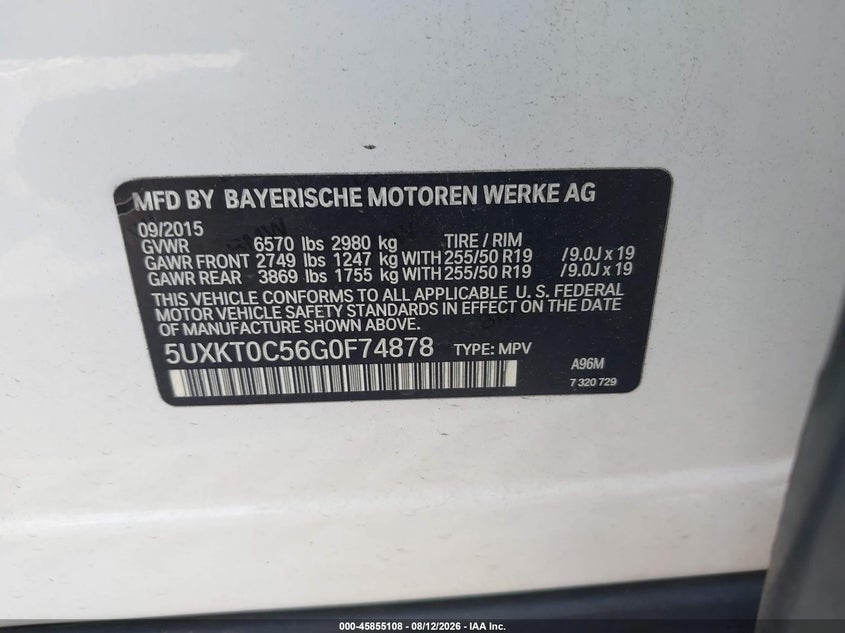 BMW X5 EDRIVE 2016 VIN 5UXKT0C56G0F74878