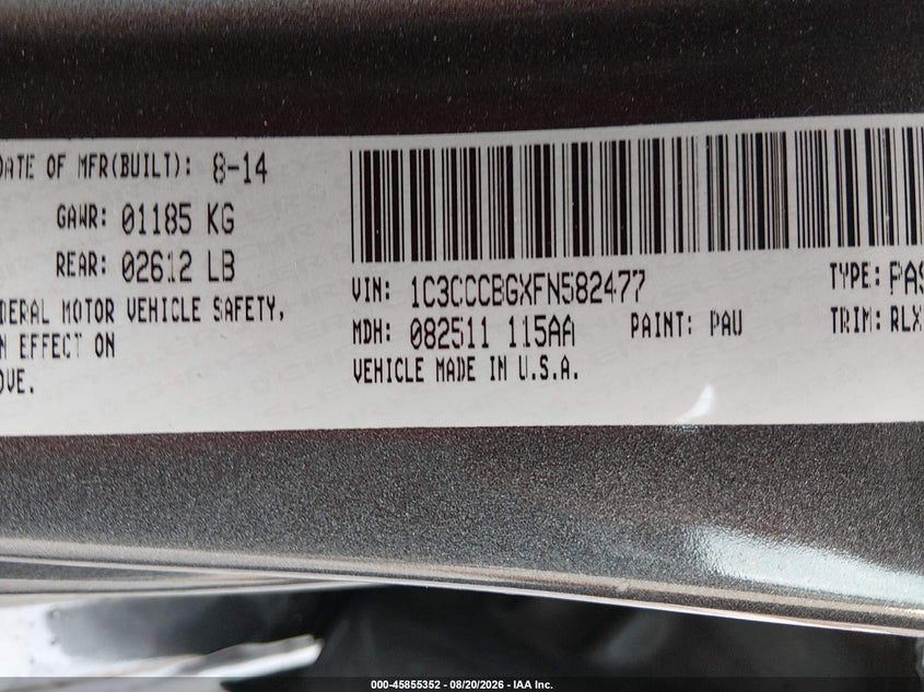 2015 CHRYSLER 200 SEDAN 3.6L V-6 DOHC, VVT, 295HP