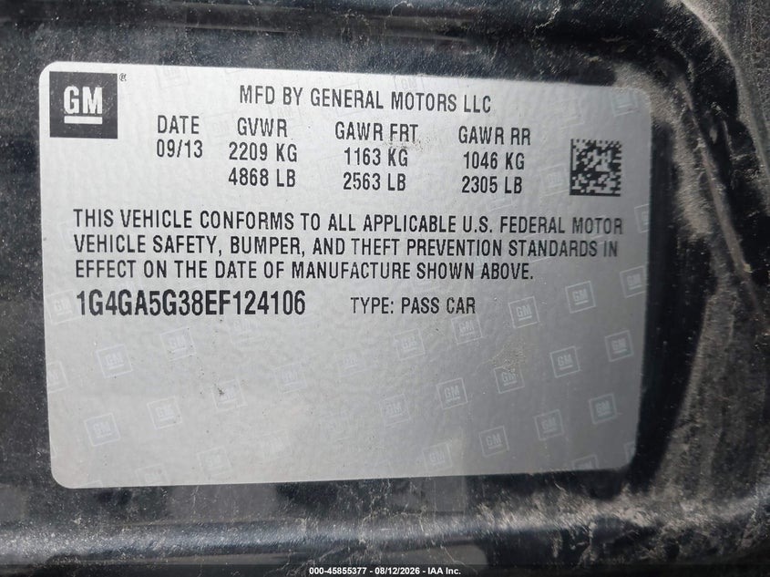 2014 BUICK LACROSSE SEDAN 3.6L V-6 DI, DOHC, VVT, 304HP
