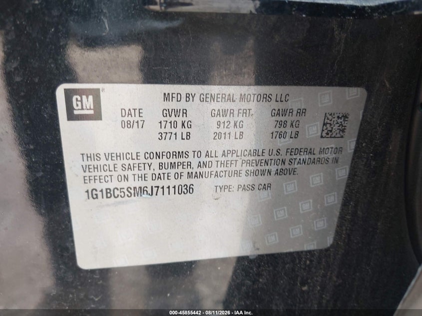 CHEVROLET CRUZE 2018 VIN 1G1BC5SM6J7111036