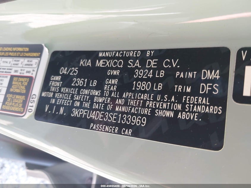 KIA K4 2025 VIN 3KPFU4DE3SE133969