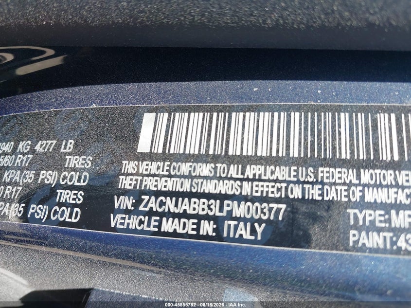 JEEP RENEGADE 2020 VIN ZACNJABB3LPM00377