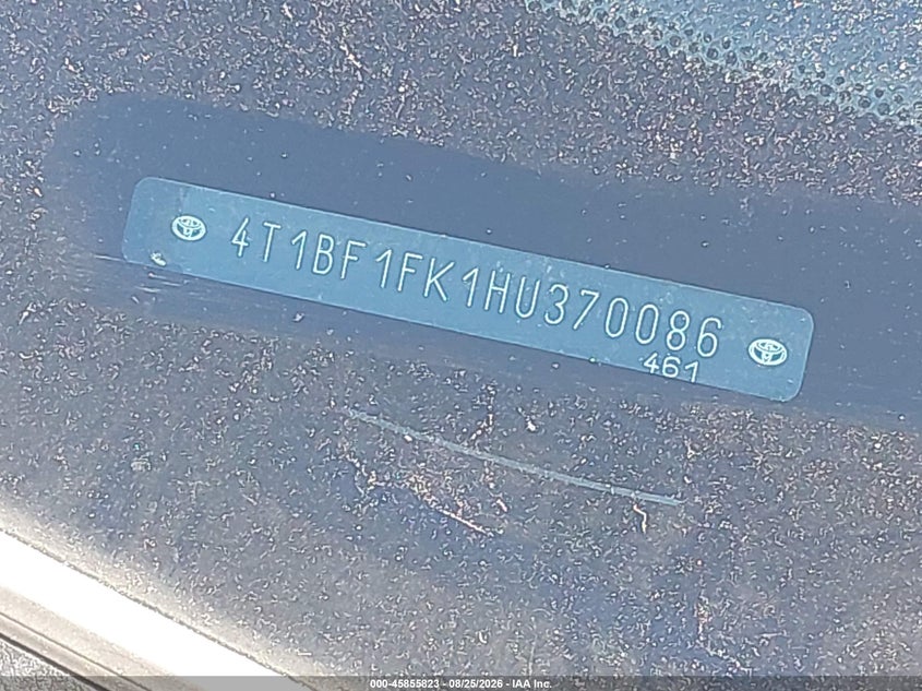 TOYOTA CAMRY 2017 VIN 4T1BF1FK1HU370086