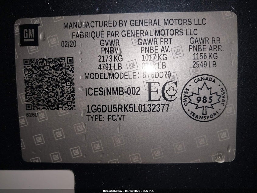 CADILLAC CT5 2020 VIN 1G6DU5RK5L0132377