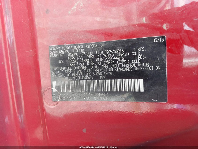 SCION XB 2013 VIN JTLZE4FE0DJ040649