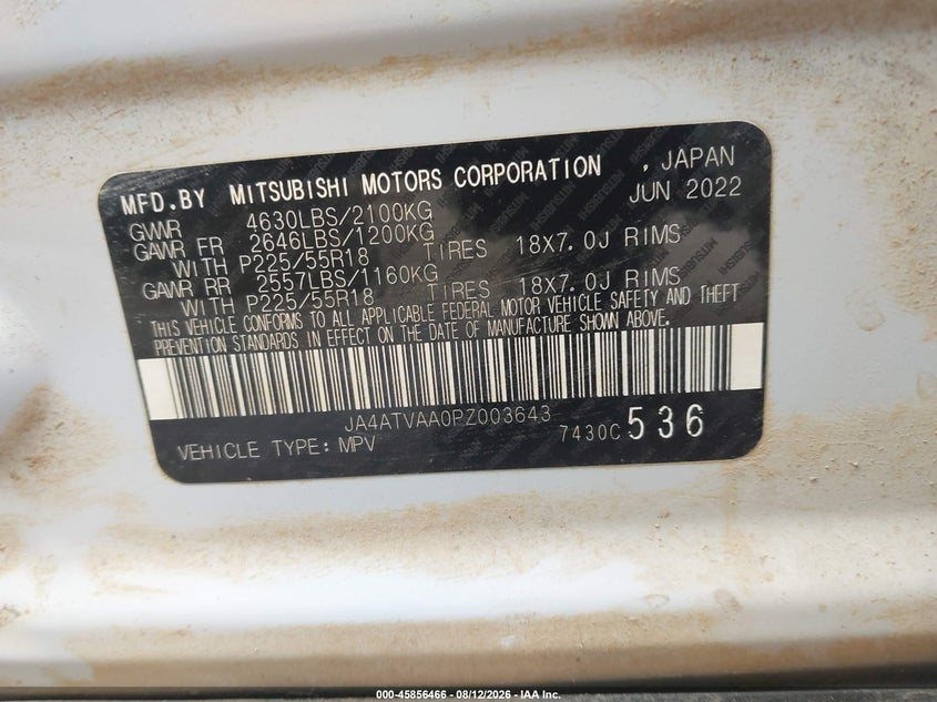 MITSUBISHI ECLIPSE CROSS 2023 VIN JA4ATVAA0PZ003643