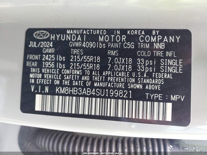 HYUNDAI KONA 2025 VIN KM8HB3AB4SU199821