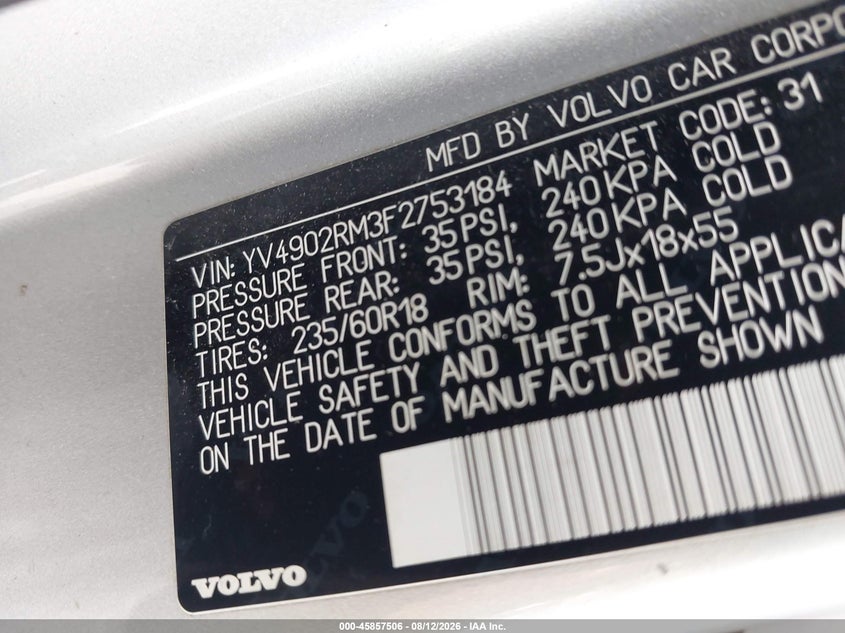 2015 VOLVO XC60 SPORT UTILITY VEHICLE 3.0L I-6 DOHC, VVT, TURBO, 300HP
