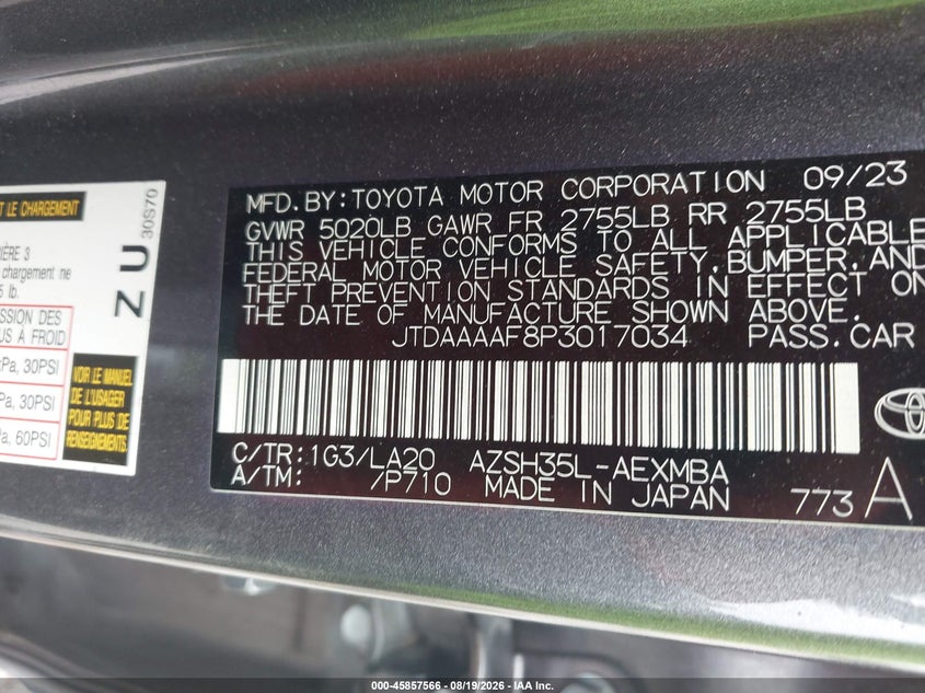 TOYOTA CROWN 2023 VIN JTDAAAAF8P3017034