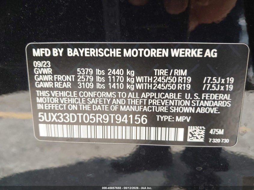 BMW X4 2024 VIN 5UX33DT05R9T94156