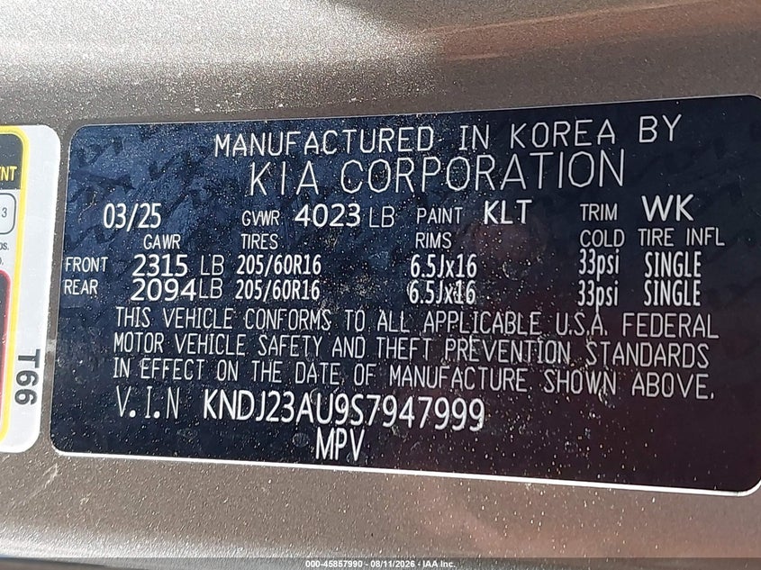 KIA SOUL 2025 VIN KNDJ23AU9S7947999