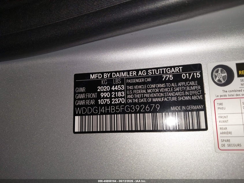 MERCEDES-BENZ C 250 2015 VIN WDDGJ4HB5FG392679