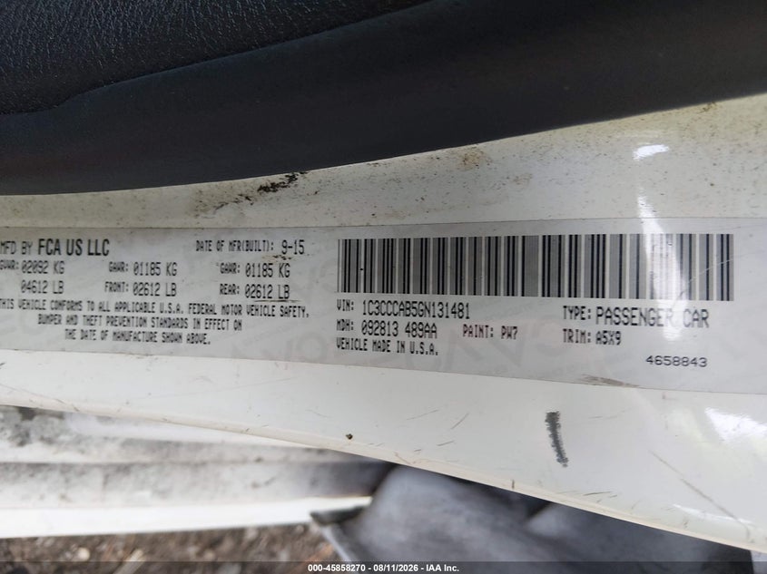 CHRYSLER 200 2016 VIN 1C3CCCAB5GN131481