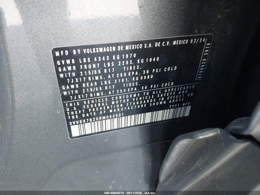 VOLKSWAGEN TAOS 2024 VIN 3VV5X7B20RM060901