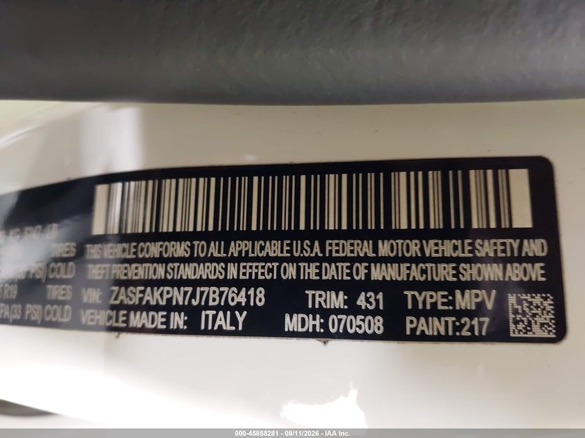 ALFA-ROMEO STELVIO 2018 VIN ZASFAKPN7J7B76418