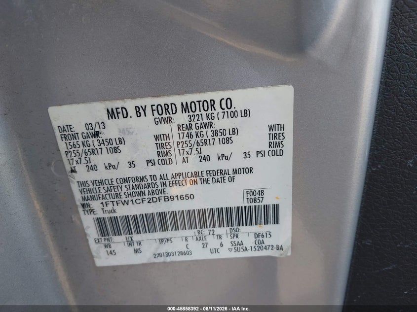 2013 FORD F-150 PICKUP 5.0L V-8 DOHC, VVT, 360HP