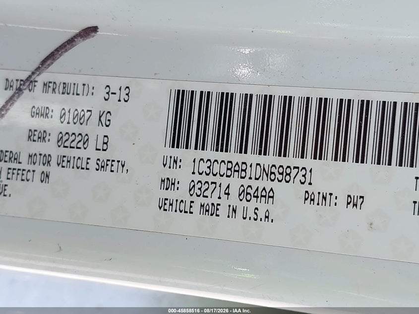 CHRYSLER 200 2013 VIN 1C3CCBAB1DN698731