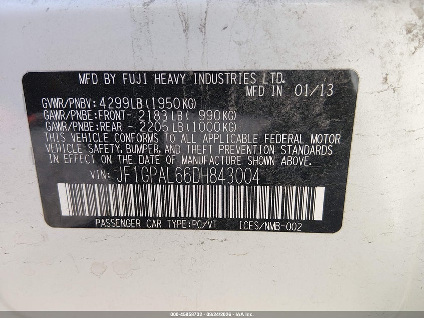 2013 SUBARU IMPREZA HATCHBACK 2.0L H-4 DOHC, VVT, 148HP