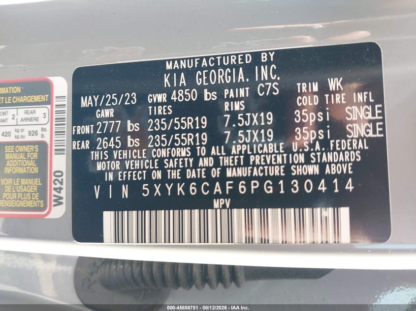 KIA SPORTAGE 2023 VIN 5XYK6CAF6PG130414