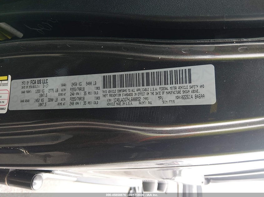JEEP WRANGLER UNLIMITED 2017 VIN 1C4BJWDG7HL608852