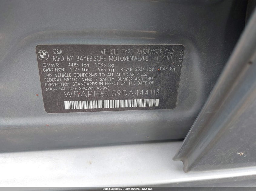 2011 BMW 3ER SEDAN 3.0L I-6 DOHC, VVT, 230HP