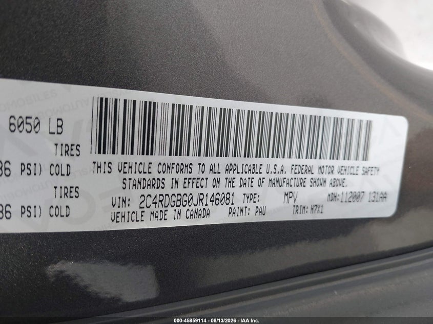 2018 DODGE CARAVAN VAN 3.6L V-6 DOHC, VVT, 283HP