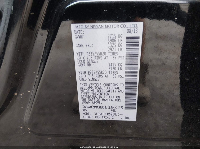 2014 NISSAN PATHFINDER SPORT UTILITY VEHICLE 3.5L V-6 DOHC, VVT, 260HP