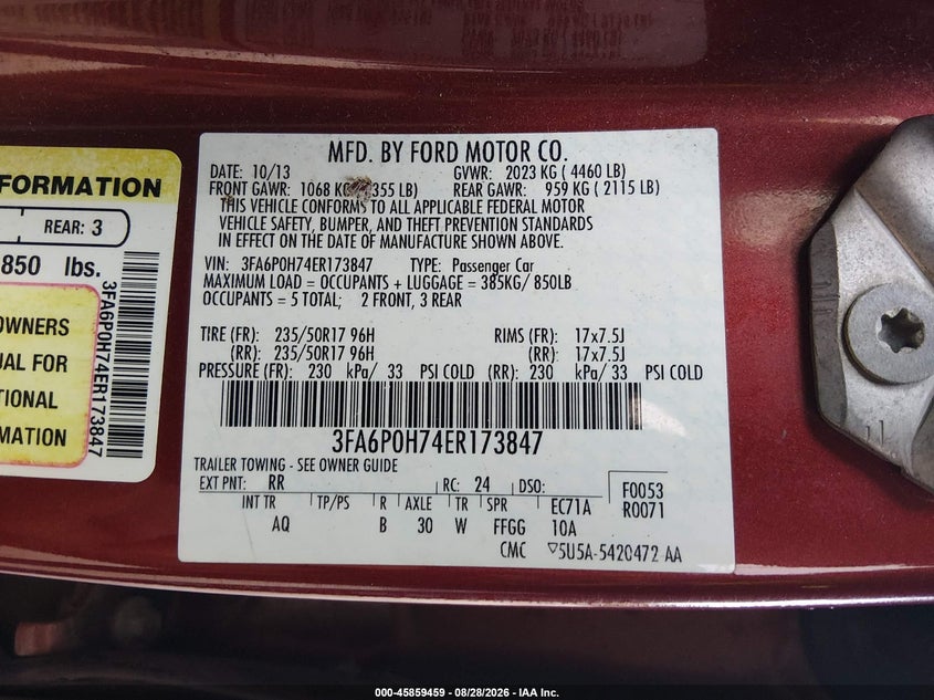 2014 FORD FUSION SEDAN 2.5L I-4 DOHC, VVT, 175HP