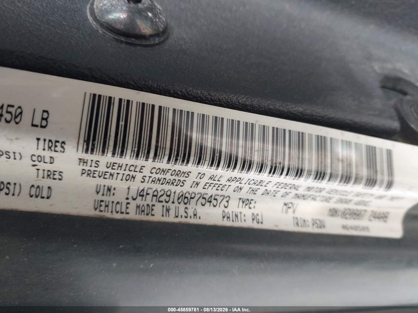 2006 JEEP WRANGLER SPORT UTILITY VEHICLE 2.4L I-4 DOHC, 147HP
