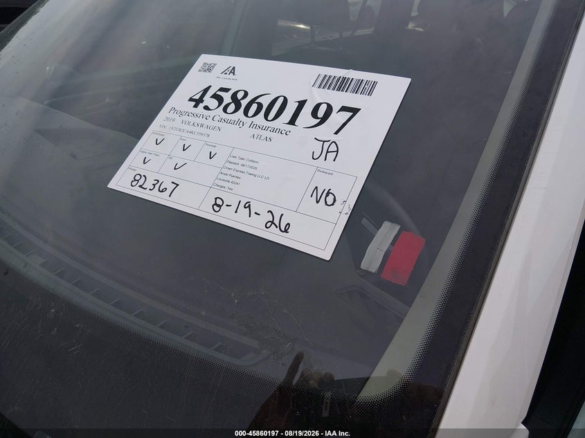 VOLKSWAGEN ATLAS 2019 VIN 1V2UR2CA4KC559378