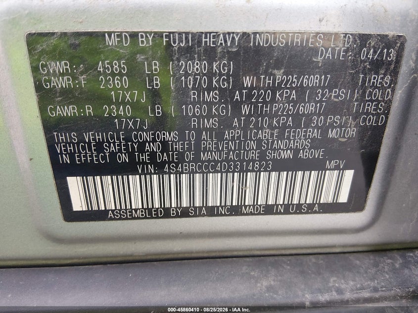 2013 SUBARU OUTBACK 2.5I PREMIUM · Фото 9