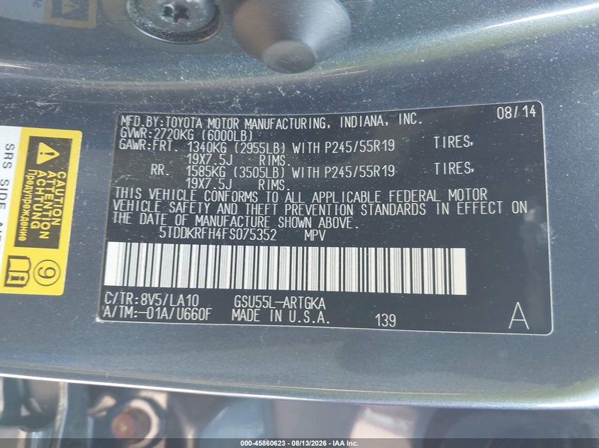 2015 TOYOTA HIGHLANDER SPORT UTILITY VEHICLE 3.5L V-6 DOHC, VVT, 270HP