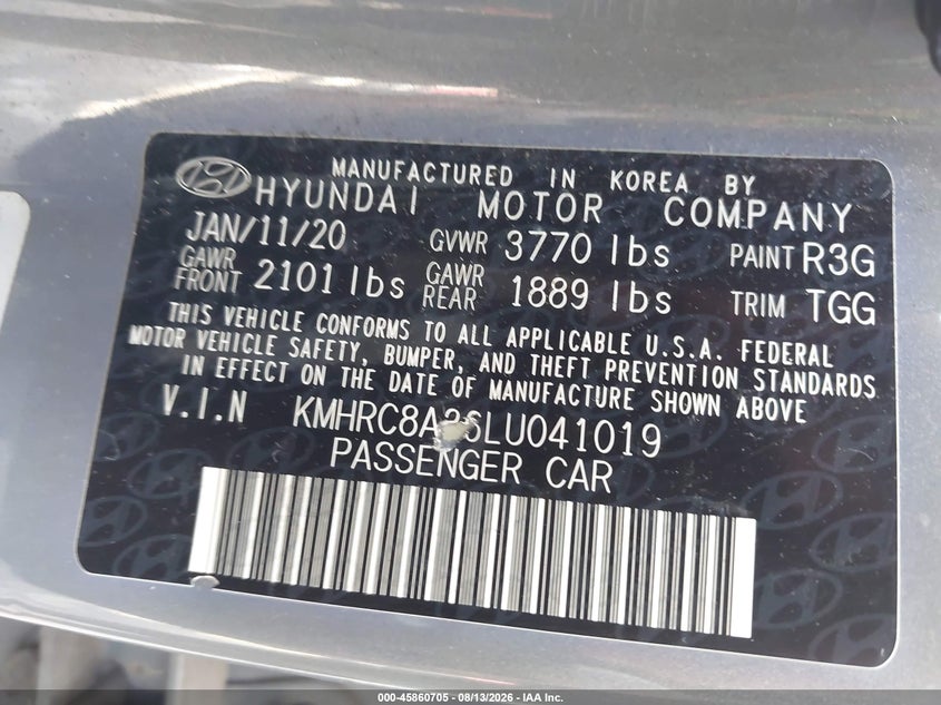HYUNDAI VENUE 2020 VIN KMHRC8A36LU041019