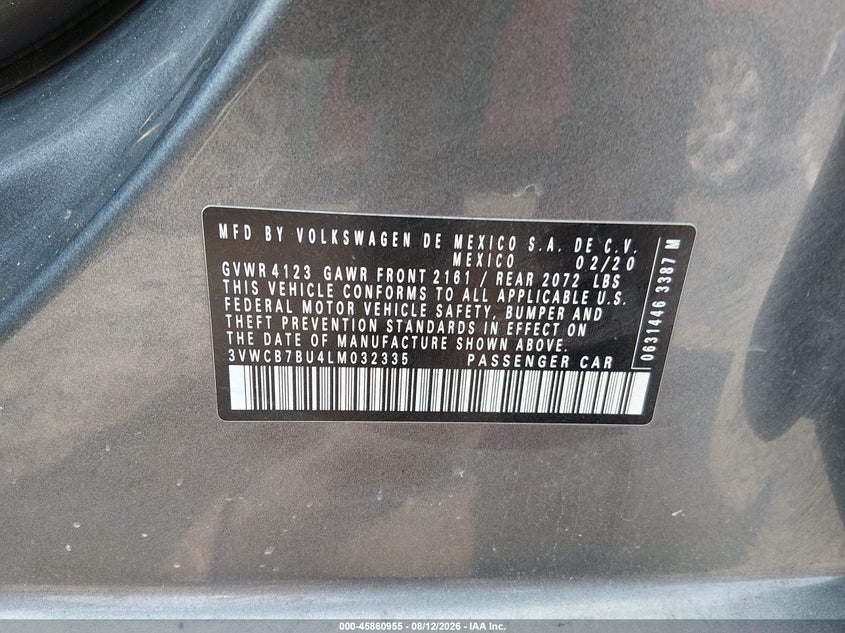 VOLKSWAGEN JETTA 2020 VIN 3VWCB7BU4LM032335